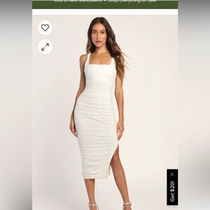 Lulus white mesh ruched  bodicon treatment midi dress